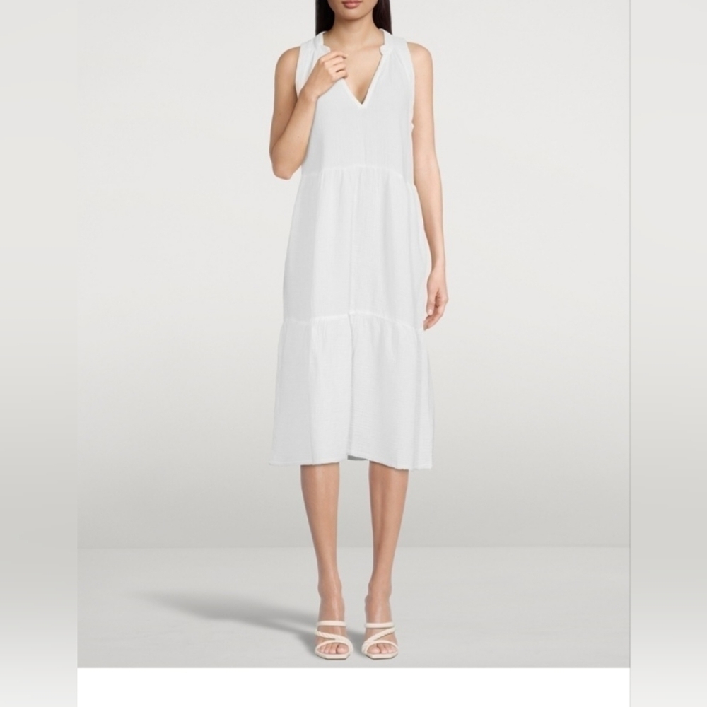 Women v neck white midi dress size M/L